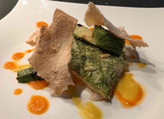 Rombo alle erbe con polenta e peperoni