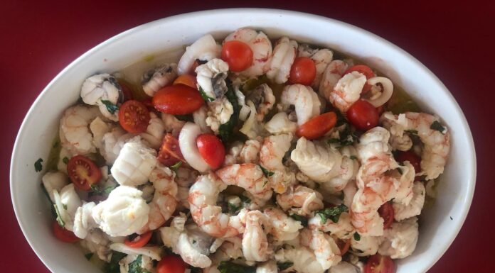 catalana di rana pescatrice e gamberoni